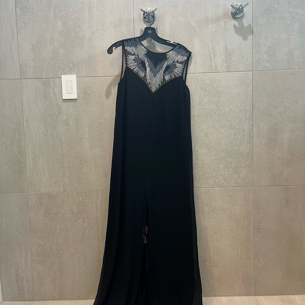 Brand New BCBGMaxAzria Black Maxi Dress with Silver and Blue Accents